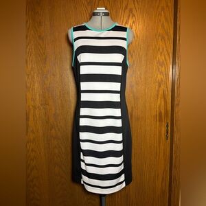 Nicole Black and White Striped Midi Dress with Teal Accents - large
